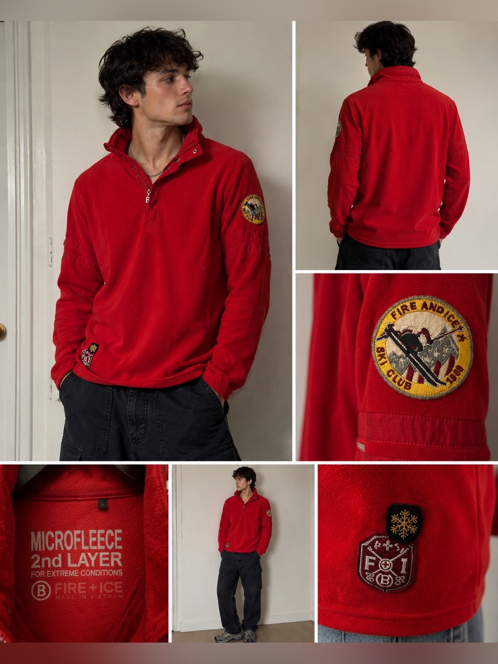 Fire + Ice Bogner Microfleece 2nd Layer Ski Pullover Men’s Large Red Y2K